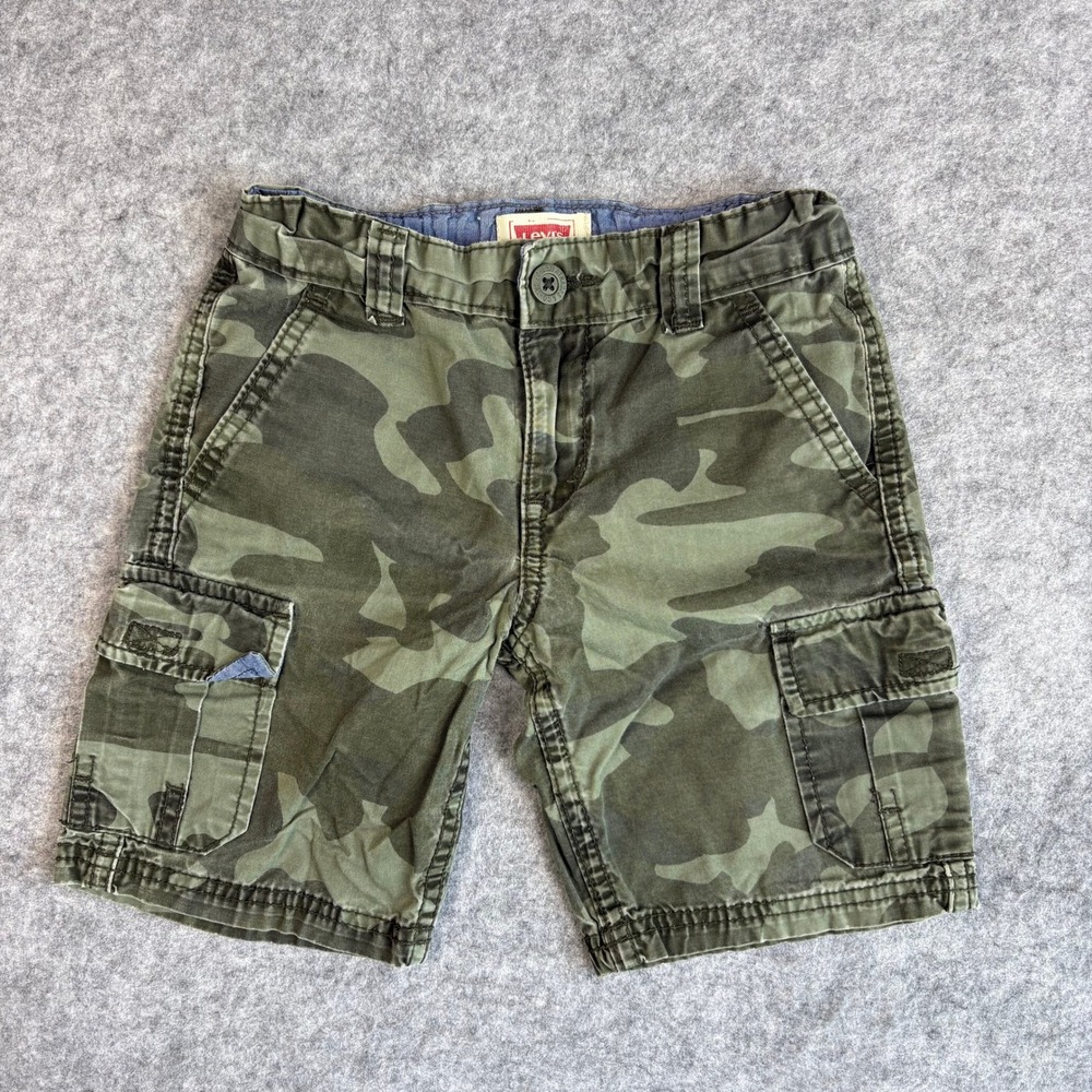 Levis Boys Camo Cargo Shorts Green Camouflage Adjustable Waist Size 4 Regular - Picture 1 of 8